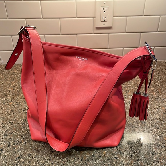 Coach Legacy Leather Large Duffle Hobo Slouch Purse Vermillion Orange - Picture 3 of 14